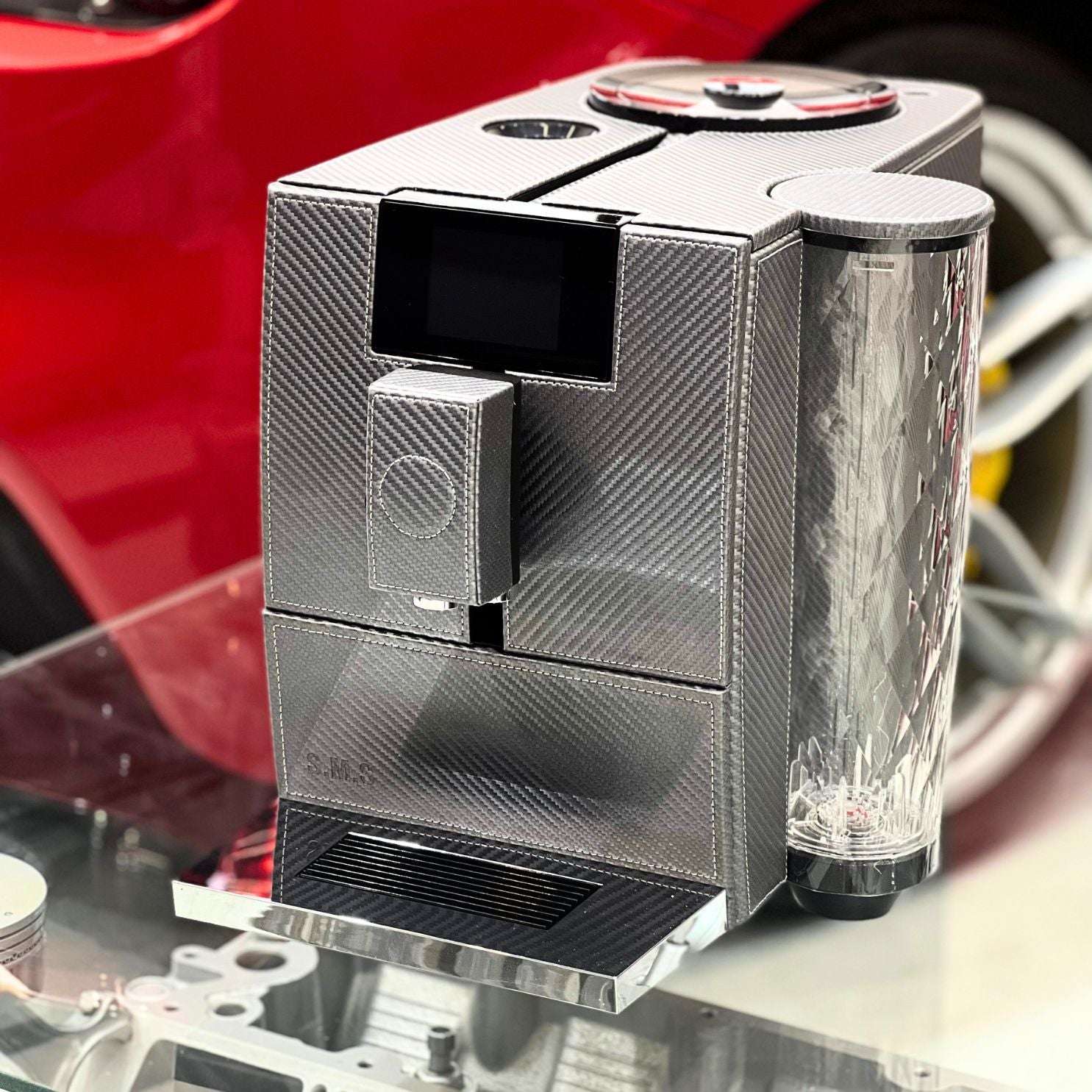 Jura Ena 8 coffee maker in carbin fibre grey vegan leather cladding.jpg