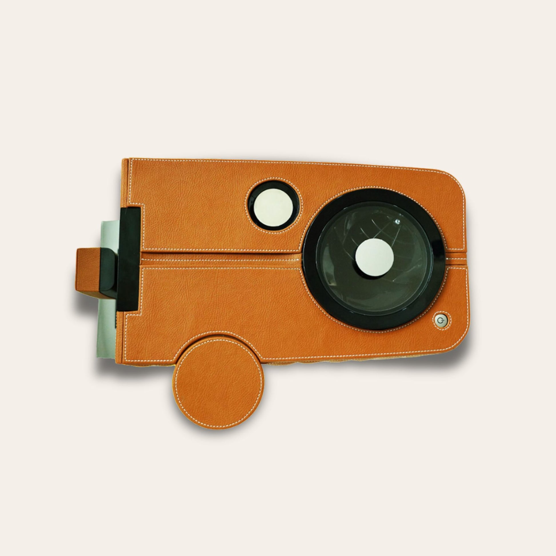 Top view of the Jura Ena 8 luxury Coffee machine for your home. Covered in tan vegan leather - handmade in the UAE