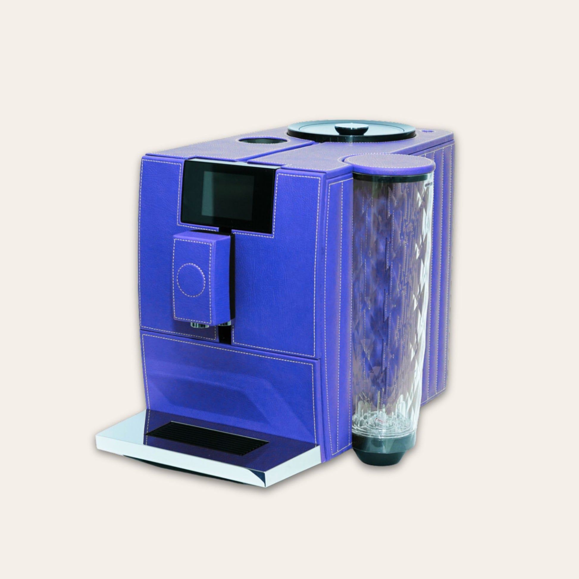 Jura Ena 8 luxury Coffee machine for your home. Covered in blue vegan leather - handmade in the UAE