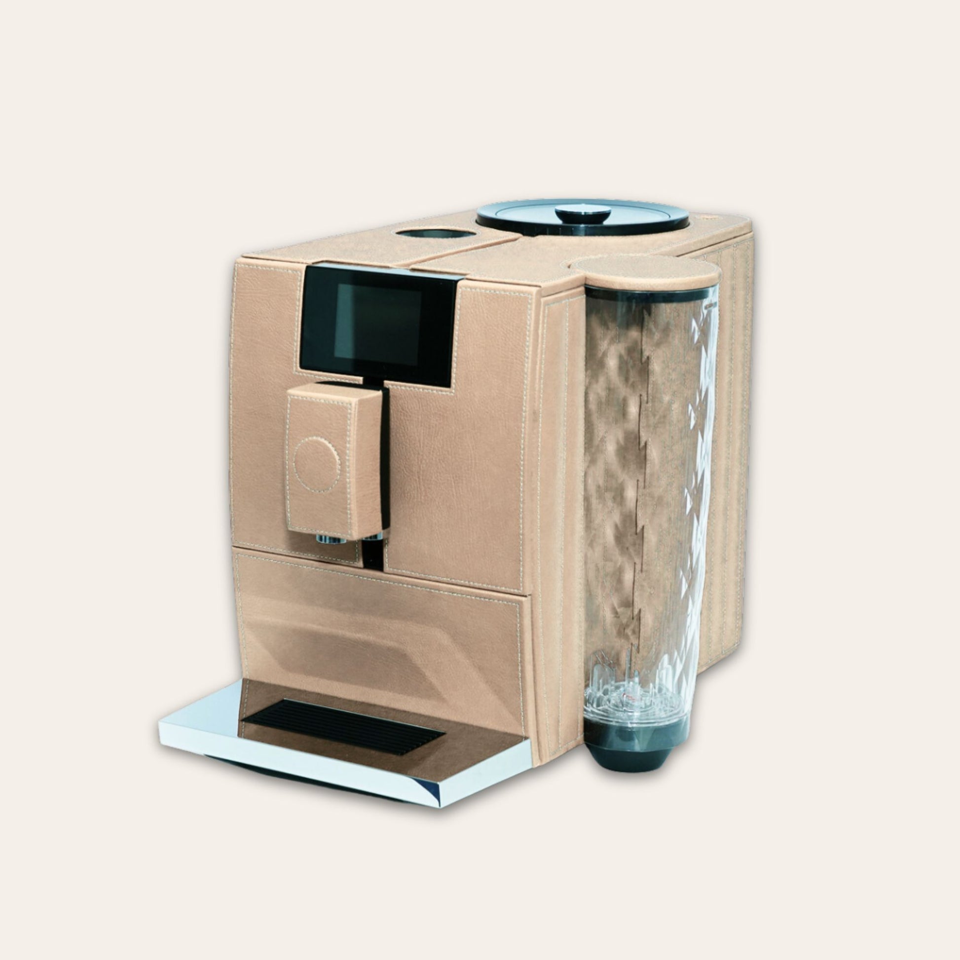 Jura Ena 8 luxury Coffee machine for your home. Covered in a off white cream vegan leather - handmade in the UAE