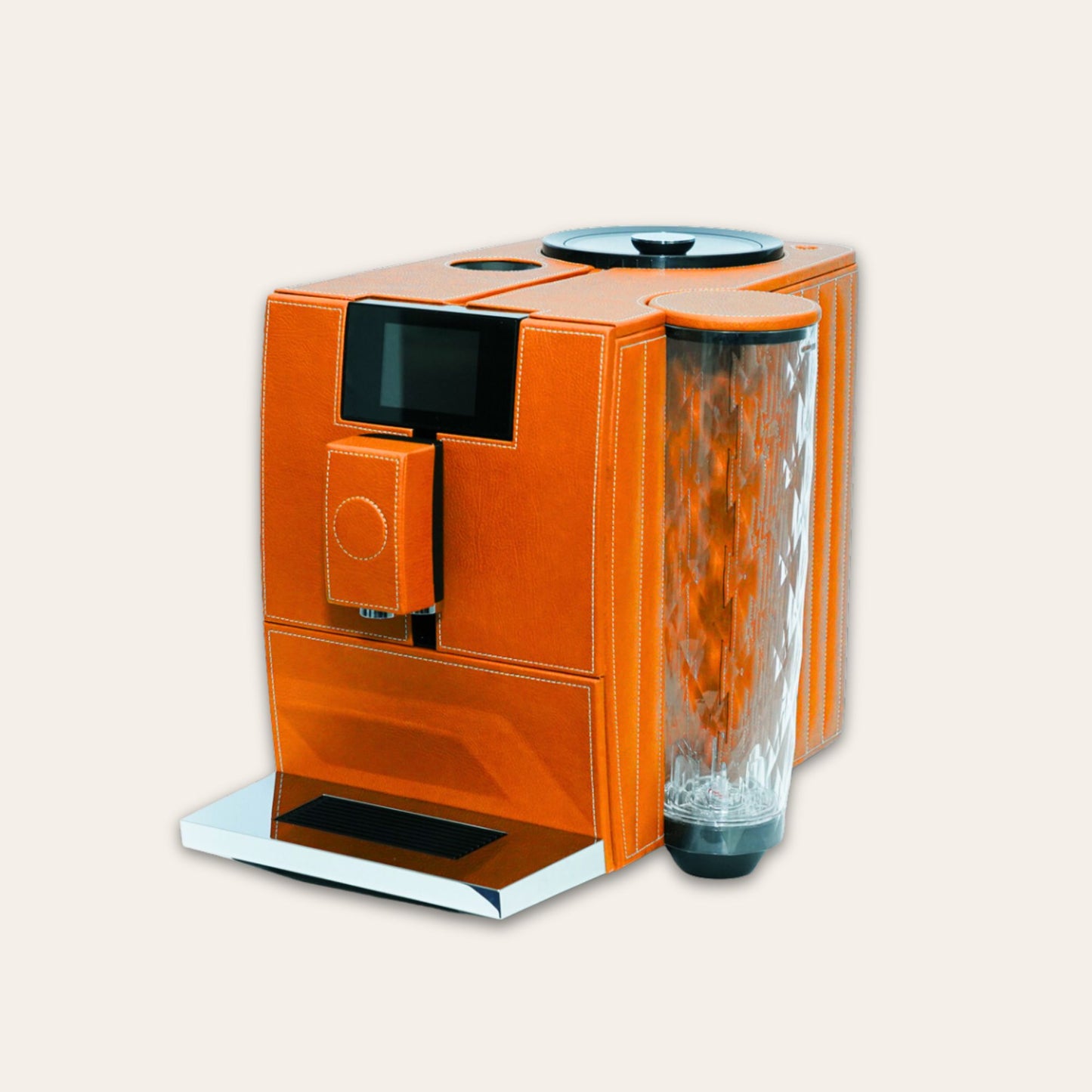 Jura Ena 8 luxury Coffee machine for your home. Covered in orange vegan leather - handmade in the UAE