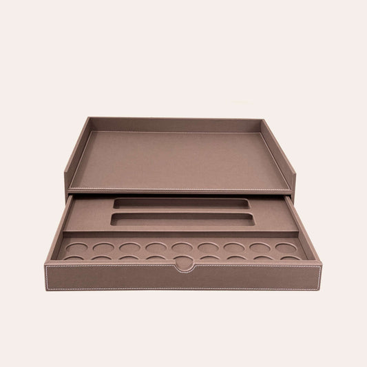 Tray With Drawer - Taupe