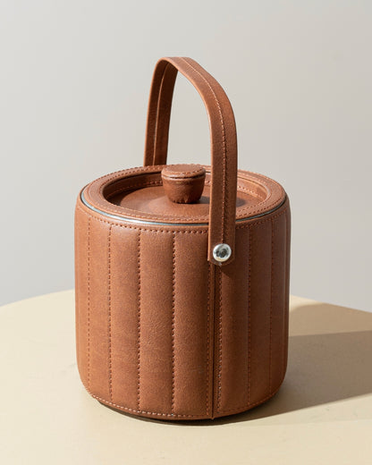 tan brown leather wrapped ​Luxe Ice Bucket - The Good Guy