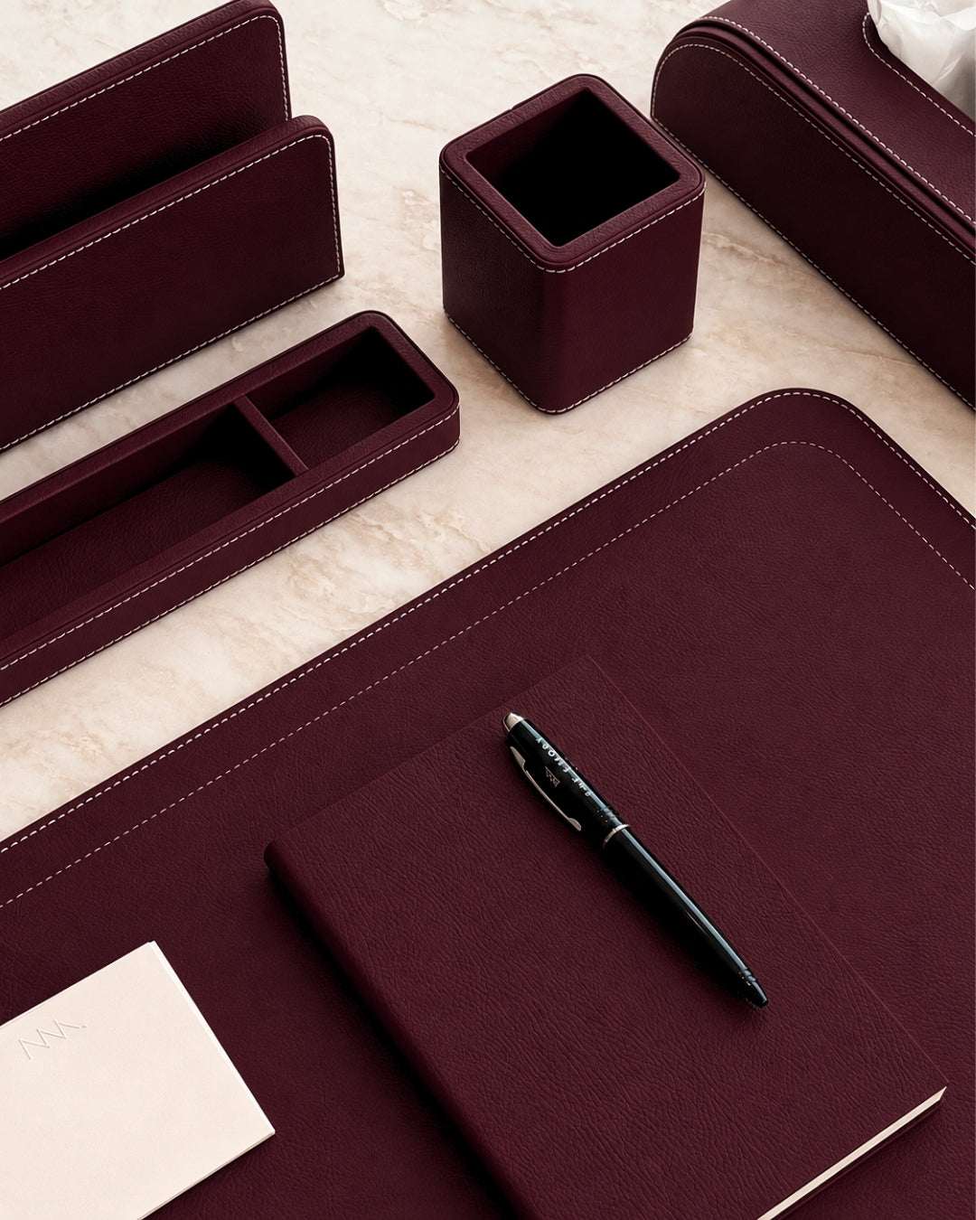 leather wrapped ​Luxe Desk Set - The Good Guy - Burgundy (New)