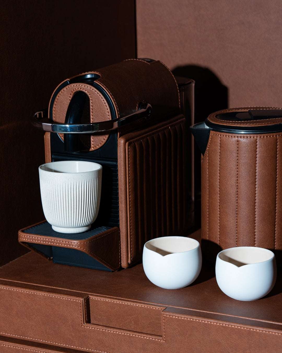 leather wrapped ​Luxe Coffee Cabinet - The Good Guy