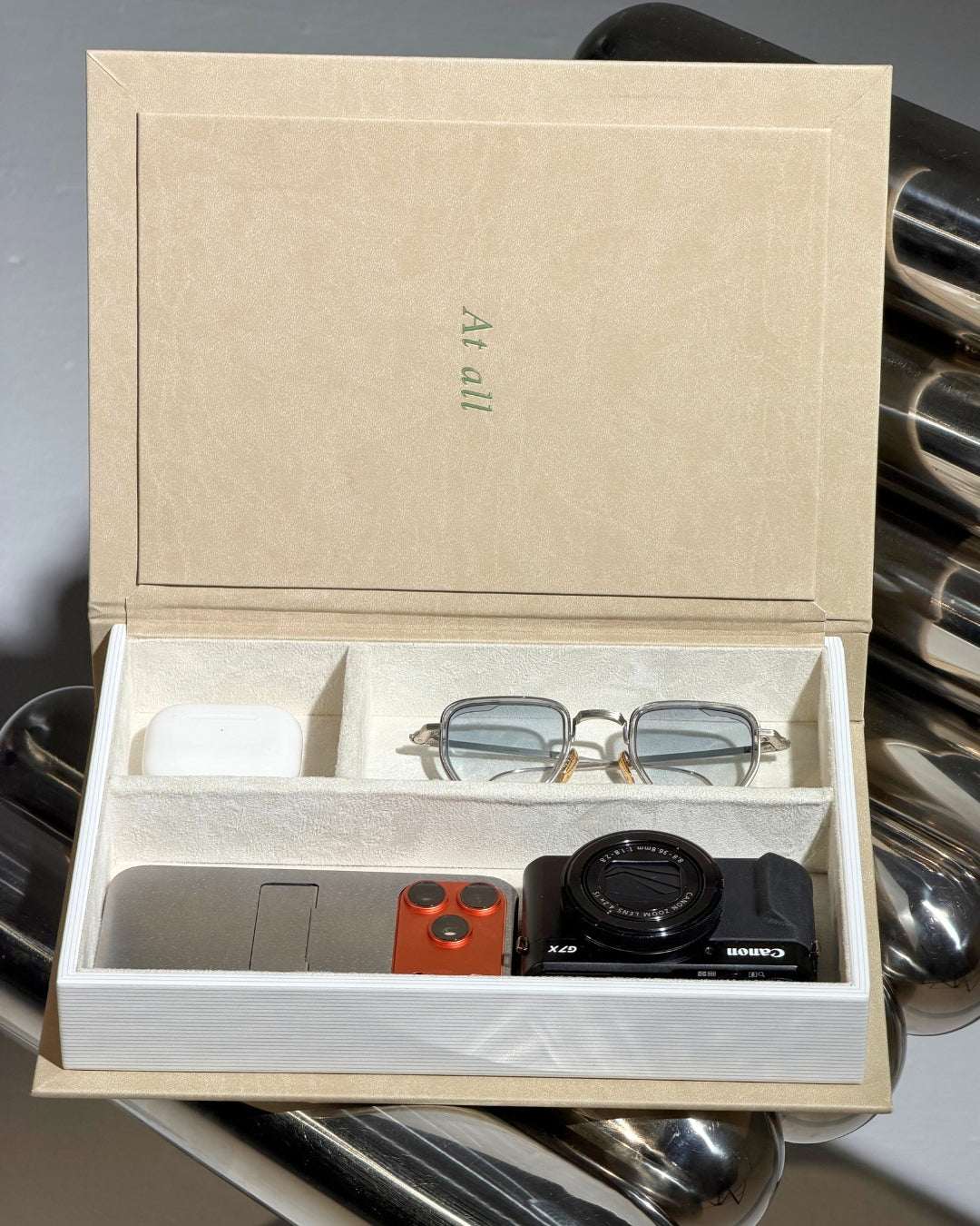 decorative box for keeping your accessories safe. Sunglass storage compartment.