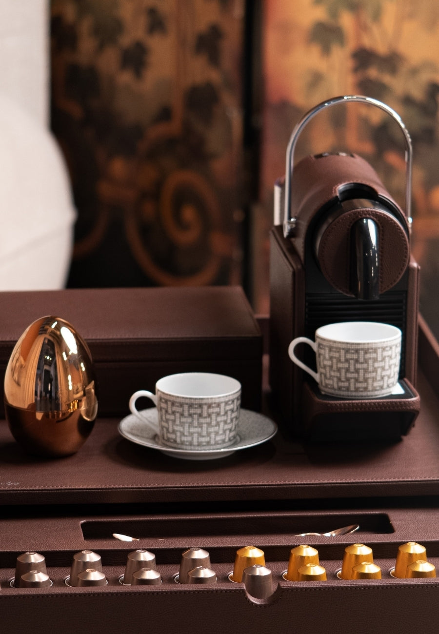 curate your coffee corner with the pixie nespresso bundle with capsule drawer and storage box in dark chocolate brown